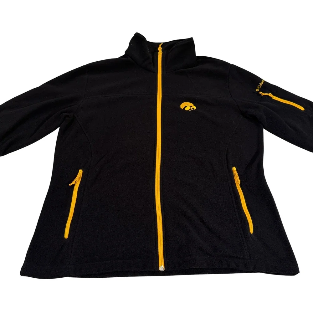 Columbia Iowa Hawkeyes Mens XL Full Zip Fleece Jacket Black Yellow Sportswear - Picture 2 of 9